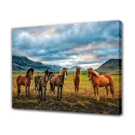 Six Brown Horse On Green Grass During Daytime Canvas Poster Bedroom Decor Sports Landscape Office Room Decor Gift,Frame-style,24x36inch(60x90cm)