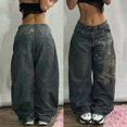 thumbnail image 1 of Womens Polyester Printed Oversized Baggy Wide Leg High Waist Full Length Jeans, 1 of 9