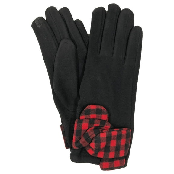 Womens Black & Red Buffalo Plaid Stretch Fit Texting & Tech Touchscreen Gloves