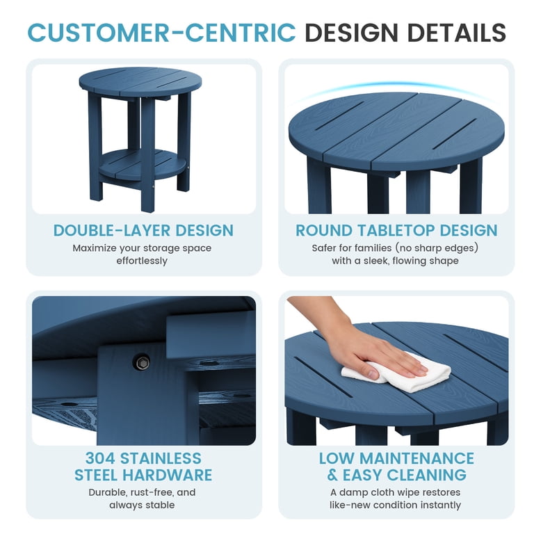 Fundaze 2-Tier Round Patio Side Table, Navy Blue photo 6