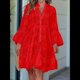 thumbnail image 4 of Vestido Bohemio de Encaje con Bordado de Ojales para Mujer, Escote en V, Mangas Acampanadas, Corte Holgado, 2025 Gran Rojo XXL, 4 of 8