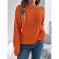 thumbnail image 3 of Womens Crochet Hollow Out Sweater Top Long Sleeve Crew Neck Knit Pullover Fall Casual Winter Shirt Orange Color L, 3 of 7