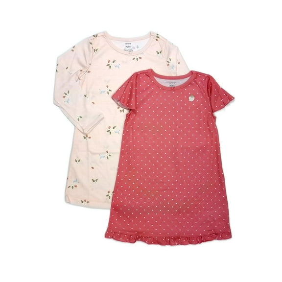 Carter's Girl's Spring Hummingbirds, Flowers, Strawberry Nightgown Set, Size 2-3