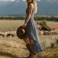 thumbnail image 4 of Women's Boho Western V Neck Maxi Dress, Sleeveless Ruffle Trim High Low Slit Cowgirl Dress, Summer Vacation Festival Casual Flowy Long Dress for Women S-3XL, 4 of 5