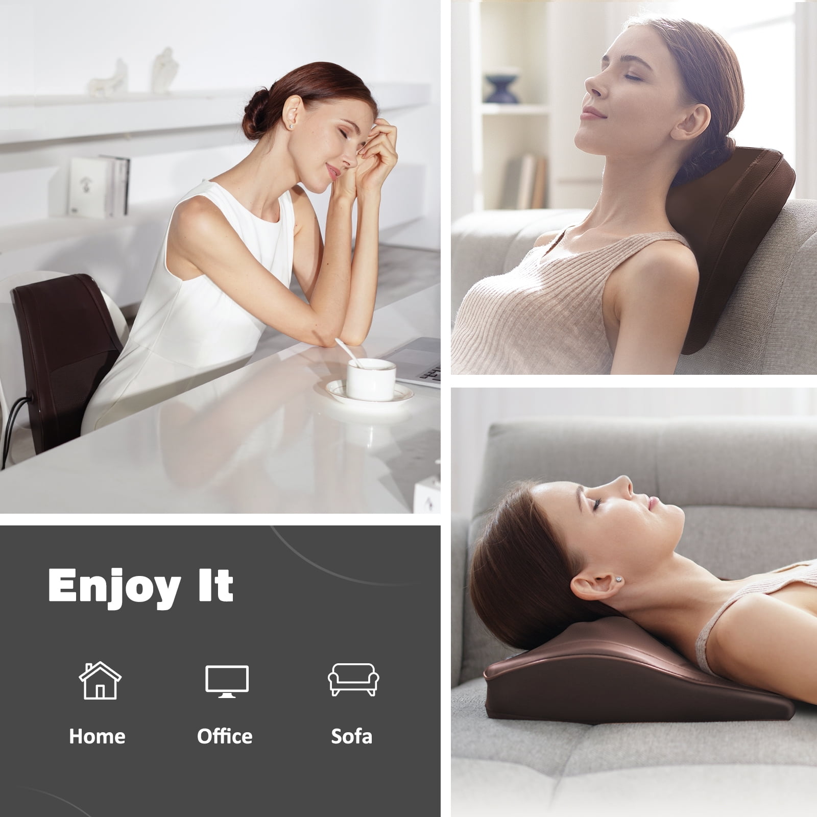 COSYSKY Neck & Back Massager with Heat — Shiatsu Deep-Kneading Massage Pillow, Black — Gift for Women & Men