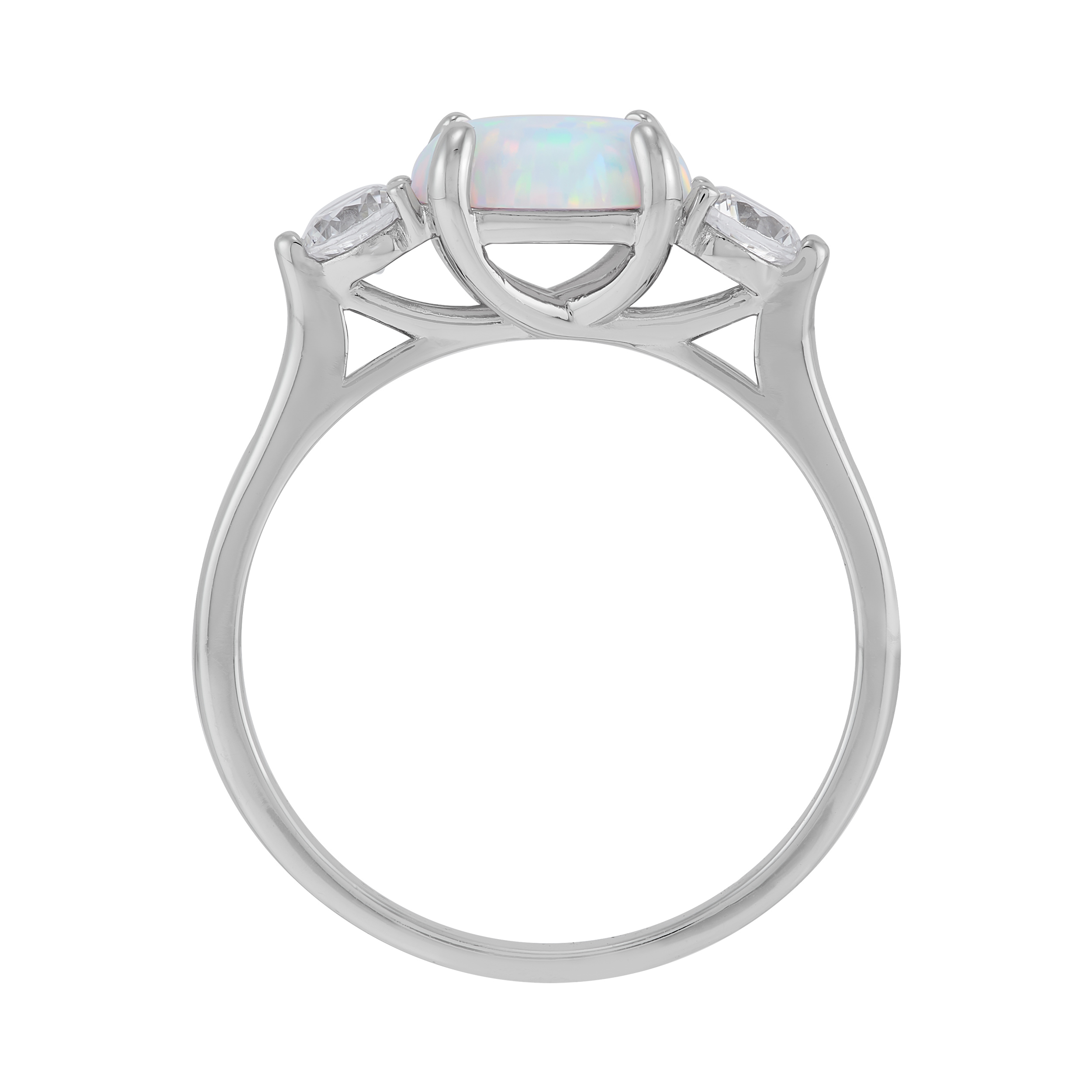 Brilliance Fine Jewelry Oval Created Opal and White Cubic Zirconia Ring in Sterling Silver