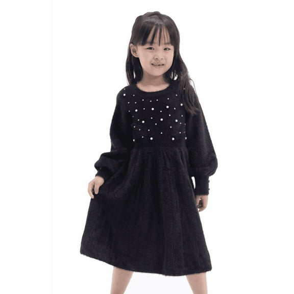 Rare Editions Toddler Girls Long Sleeve Immitation-Pearl Embellished Sweater Dress - Black