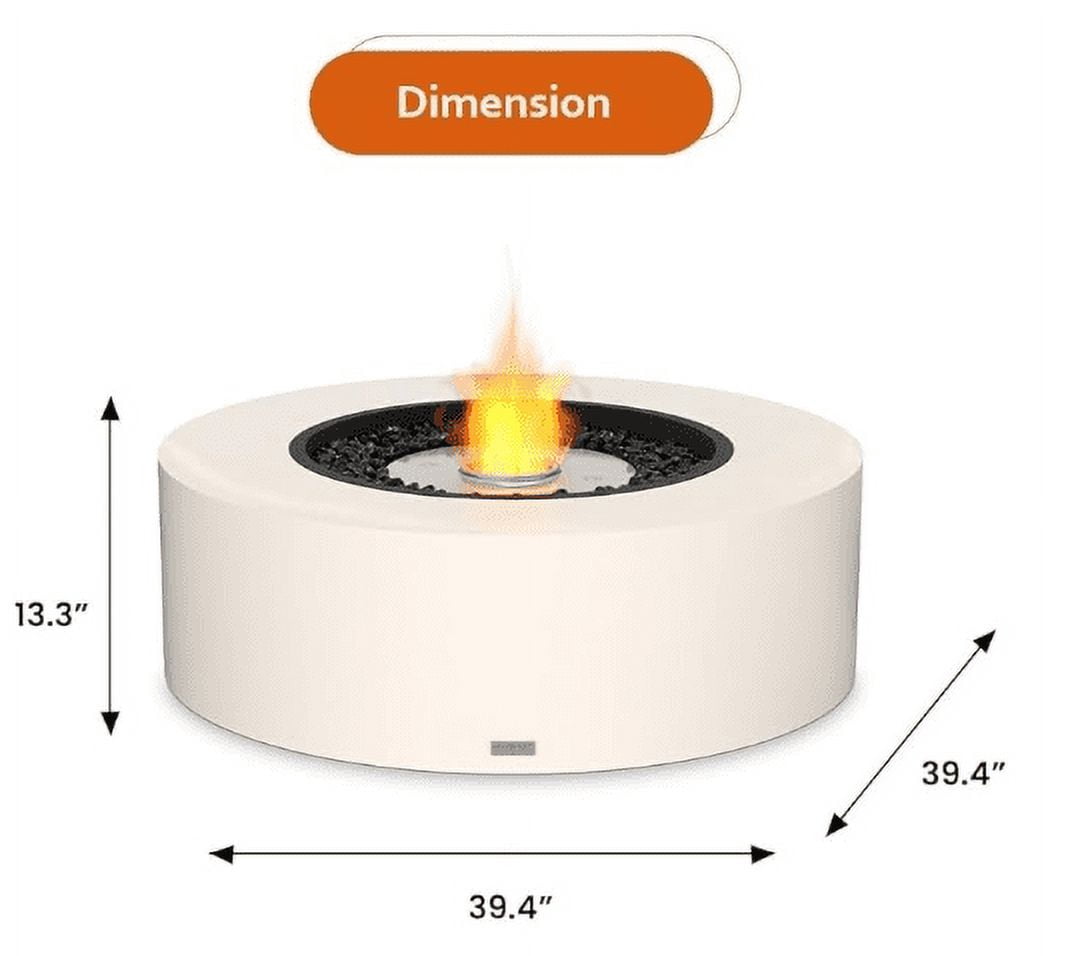 Eco Smart | ARK 40 Fire Pit Table | Bone Color | Stainless Steel Gas Burner | Elegant Curved Design with Versatile Wide Lip | Complements Any Decor and Setting