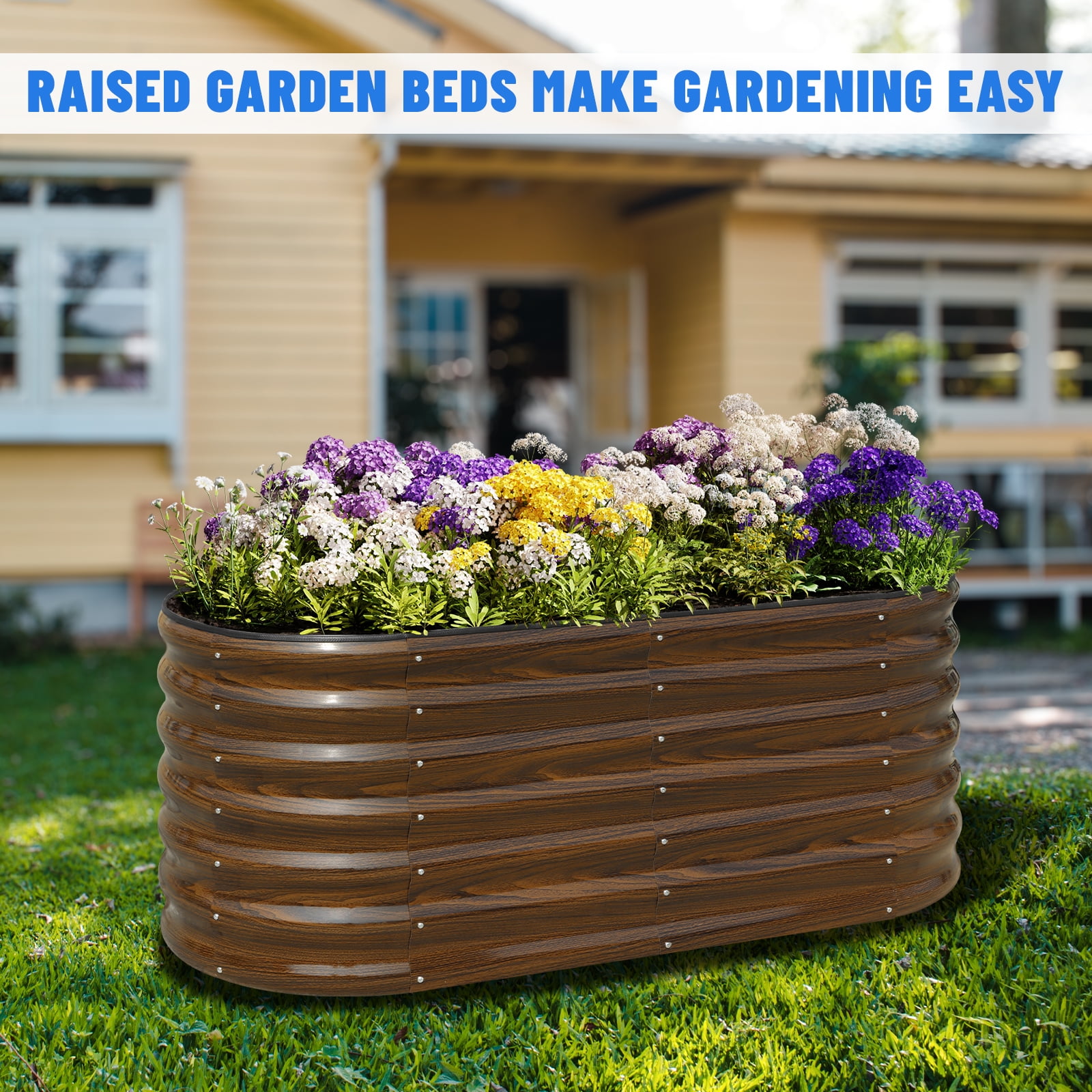SnugNiture 2pcs 4x2x2ft Raised Garden Bed, Outdoor Oval Metal Garden Planter Box for Vegetables Flower Herb Plants