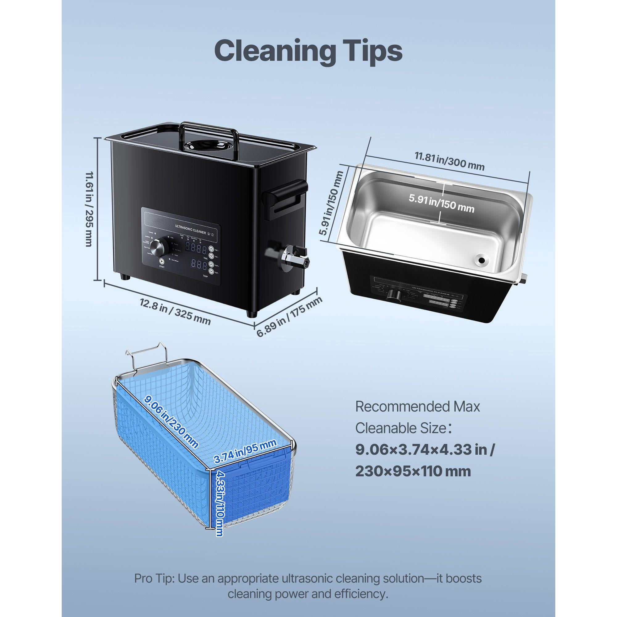 6L Professional Ultrasonic Cleaner Machine with Knob Control Stainless Steel Tank Includes Basket and Cleaning Balls for Jewelry Watches Razors Coins