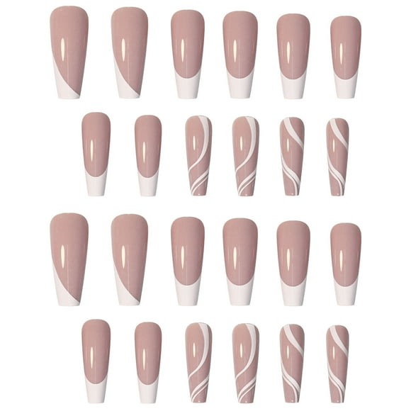 KBANNICAL Long French Striped False Nail Patch Finished Product Is Suitable For Long Clear Nail Tips with Glue And Nail Forms 500pcs French Tip Nails Long Coffin Full Nail Tips Gel X Tips