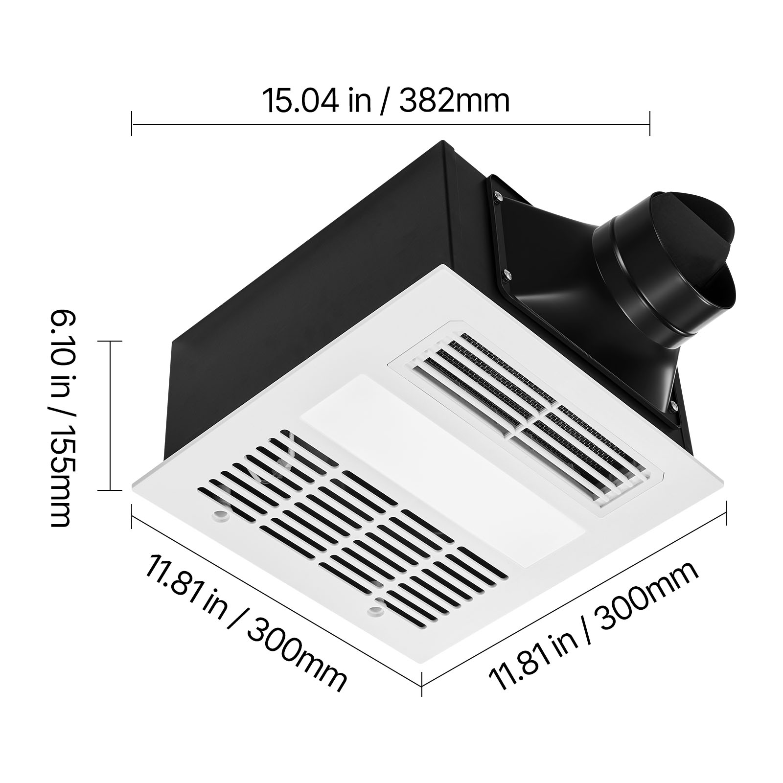 VEVOR Bathroom Exhaust Fan with Light and Heater, 80-90-110 CFM 1500W Bathroom Vent, 1.5 Sones Low-Noise, Premium DC Motor Ceiling Fan for Laundry Room, Storage Room, Home Ventilation, White