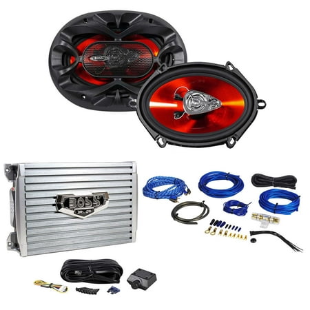 (2) Boss 5x7" 3-Way Car Audio Speakers+2-Channel Amplifier+Amp Wire Install Kit