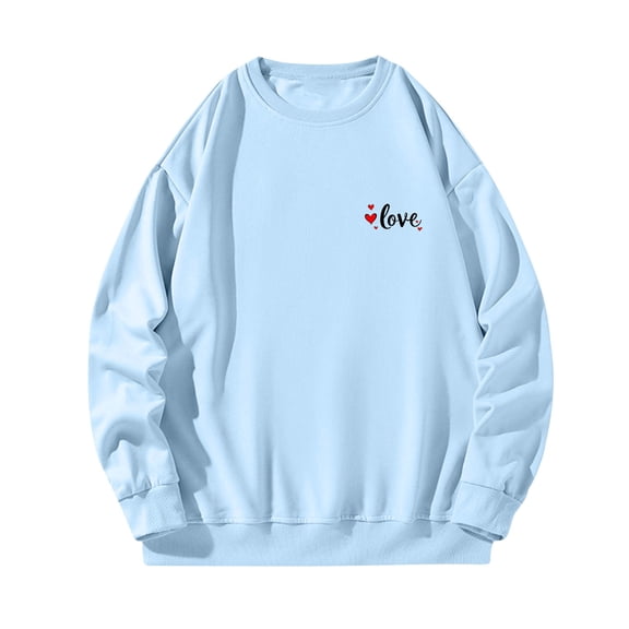 Mens Sweatshirts Valentines Day Printed Graphic Casual Long Sleeve Crewneck Loose Fit Pullover Shirts (S, Sky Blue)