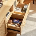 thumbnail image 5 of JanflyHome TV Stand for 75in TV, Rattan Boho Entertainment Center with Adjustable LED Light, Power Outlet, Wood, 5 of 8
