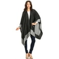 thumbnail image 7 of Sakkas Nila Women's Reversible Open Front Large Poncho Shawl Wrap Scarf Cape Ruana - Black - One Size Regular, 7 of 7