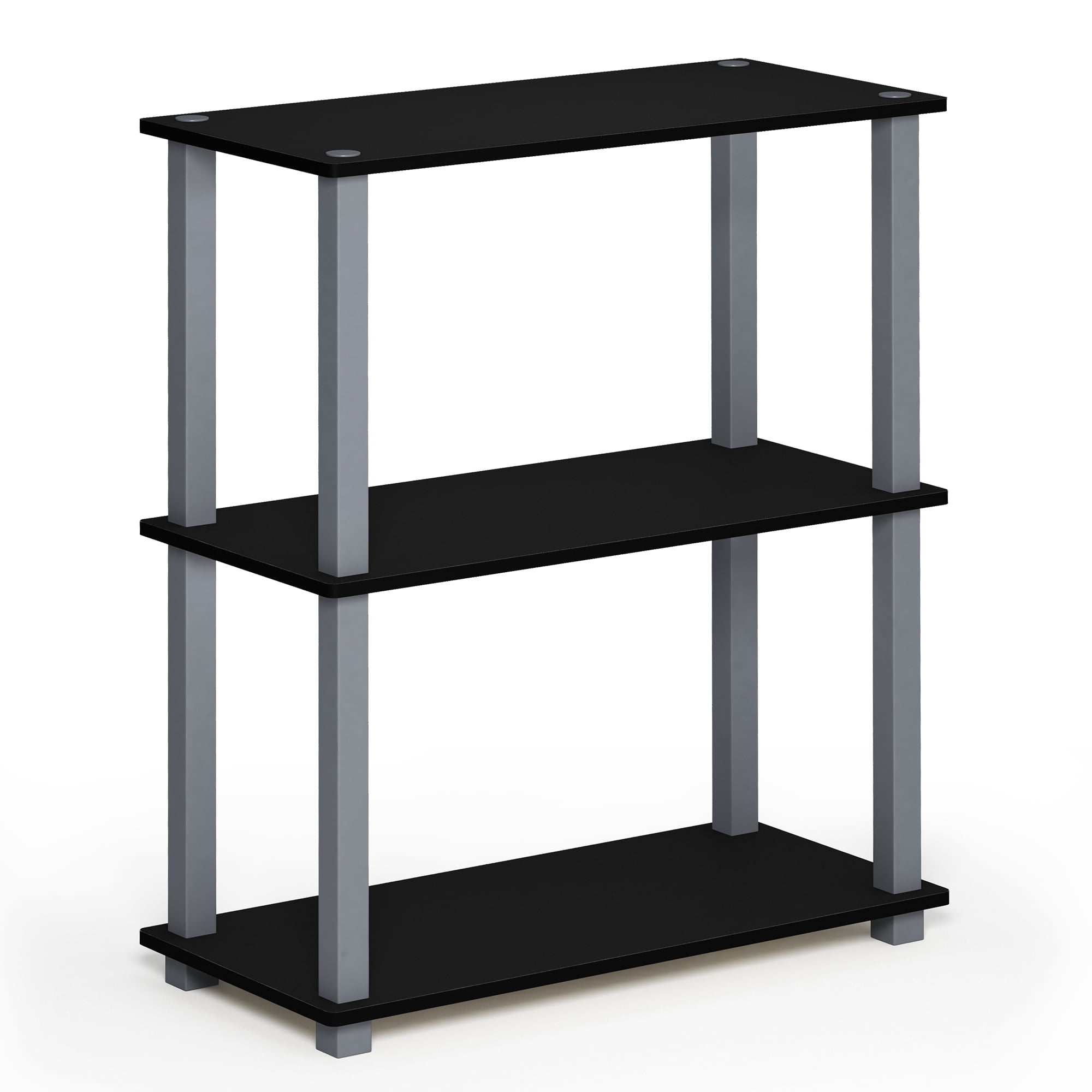 Furinno Reversible 3-Tier Compact Ladder Bookshelf Multipurpose Shelf Display Rack with Square Tube,Black/Grey
