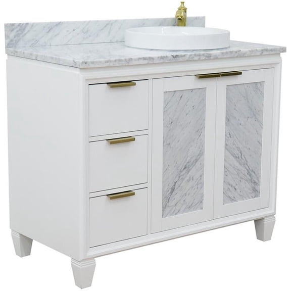 Trento 43" Solid Wood Vanity with Right Round Sink in White Carrara
