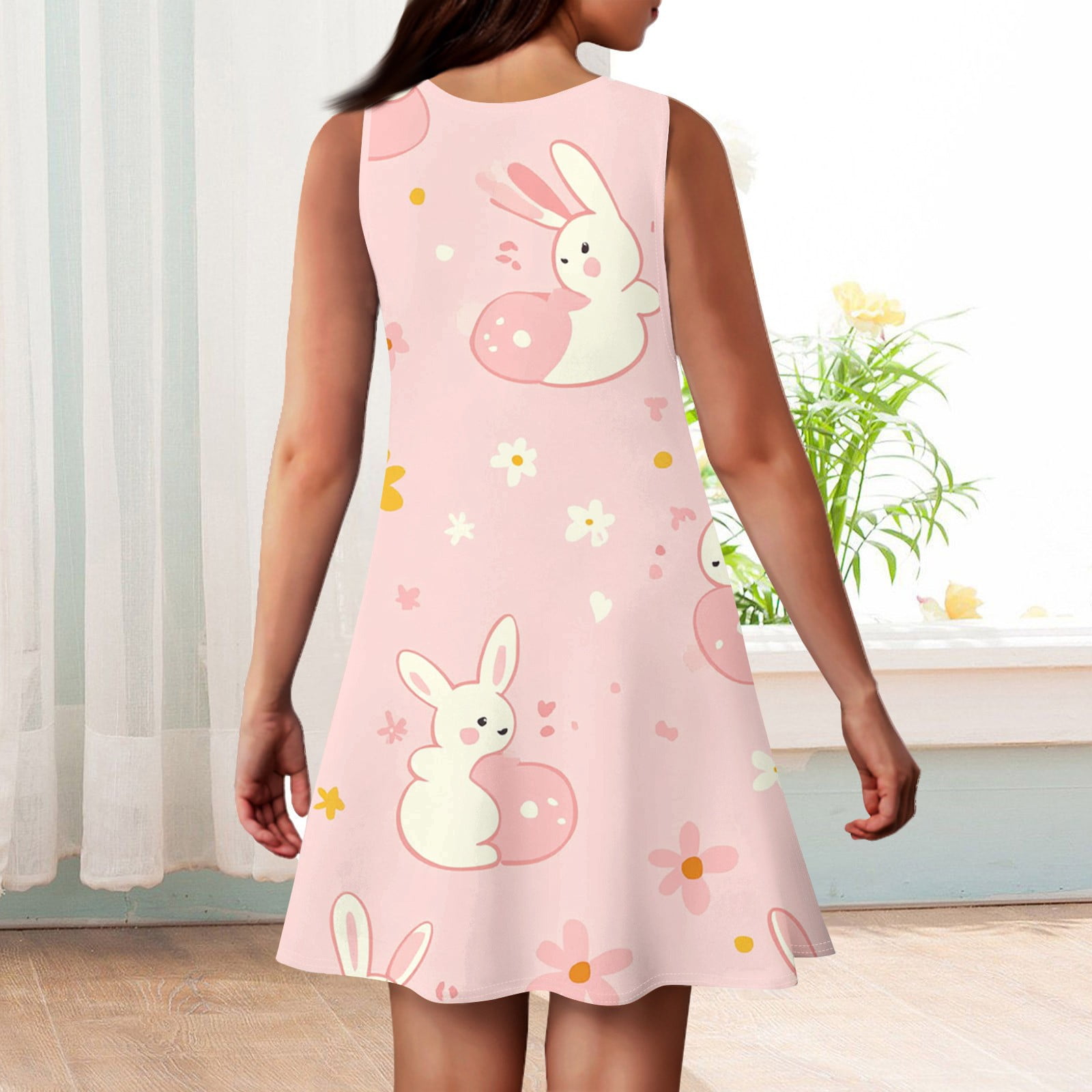 HAJWOH Girls Easter Dresses Bunny Egg Print Sleeveless Spring Dress Cute Crew Neck Sundress Casual Comfort Princess Dress Light pink 9-10 Years