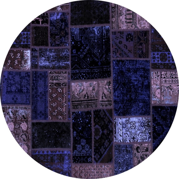 Ahgly Company Indoor Round Patchwork Blue Transitional Area Rugs, 5' Round