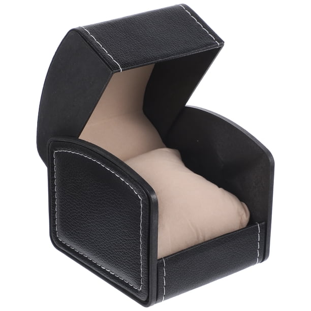 Estuche cuadrado de cuero sintético para guardar relojes, pulseras y joyas (negro)