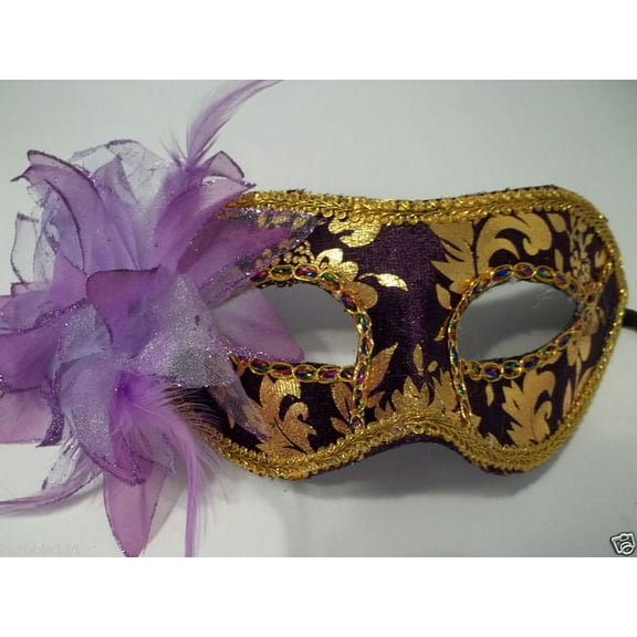 Purple Lilac Gold Flower Masquerade Party Value Mardi Gras Halloween Mask