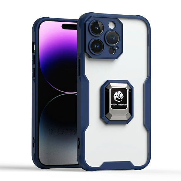 ELEHOLD Hybrid Slim Case for iPhone 12 Pro Max 6.7 inch Crystal Clear Back Acrylic + TPU Shockproof Full Protective Cover with Ring Holder Kickstand,Blue