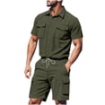 thumbnail image 1 of NTACZA 2 Pieces Mens Button Down Short Sleeve Tracksuits Shirt Cargo Men's Sweatsuits L, 1 of 8
