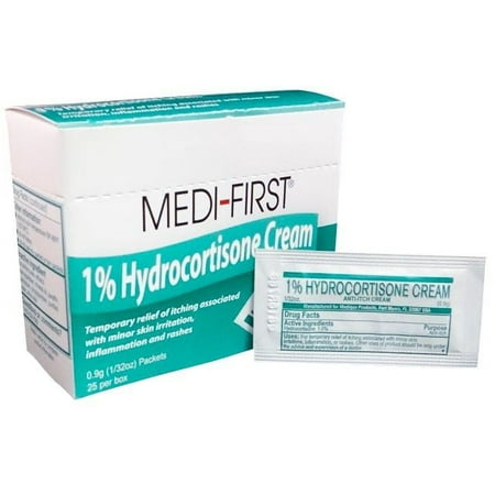 25/Box 1% Hydrocortisone Itch Relief Cream - 1/32 Oz - 2 Boxes - Medi-First - MS-60725