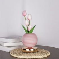 Simulation Flower Bouquet Tulip Desk LED Night Light， for Home Living Room Decor Artificial Flower with Vase Table Centerpieces for Birthday Holiday Party Wedding Room Decoration (Pink)