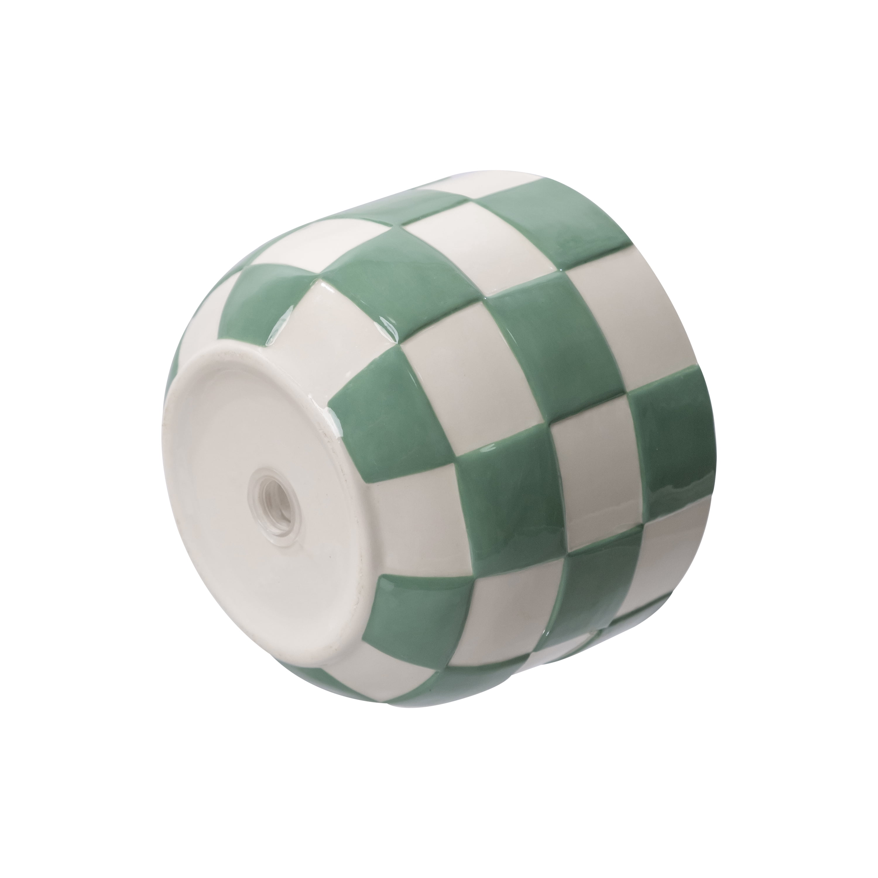 Mainstays Lennon 6" x 6" x 4.5" Round Green Checkered Ceramic Planter