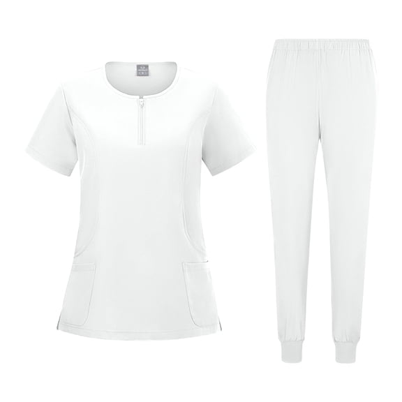 VV AVEORS Scrubs For Women Set - Stretch Zip Up V-Neck Scrub Top & Cargo Pants Jogger Nurse Work Uniform Quick Drying Nursing Uniforms White S