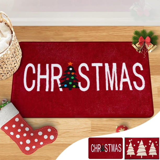 Alfombra de Entrada Roja de Imitación Navideña, Alfombra de Árbol de Navidad, Alfombra Antideslizante para Baño, Alfombra para Puerta de Entrada, Alfombra para Sala de Estar, Tamaño 15,7 X 23,6 Pulga