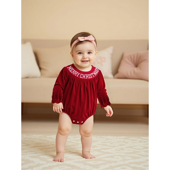 BemeyourBBs Baby Girl Christmas Romper Letter Embroidered Infant Winter Jumpsuit