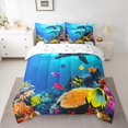 thumbnail image 2 of Manfei 3D Blue Dolphin Bedding Comforter Set 7 Pieces for Kids, Kawaii Ocean Fish Full Bedding Set, Dreamy Underwater World Reversible Fitted Sheet Flat Sheet, Ultra Soft Bedroom Decor, 2 of 7