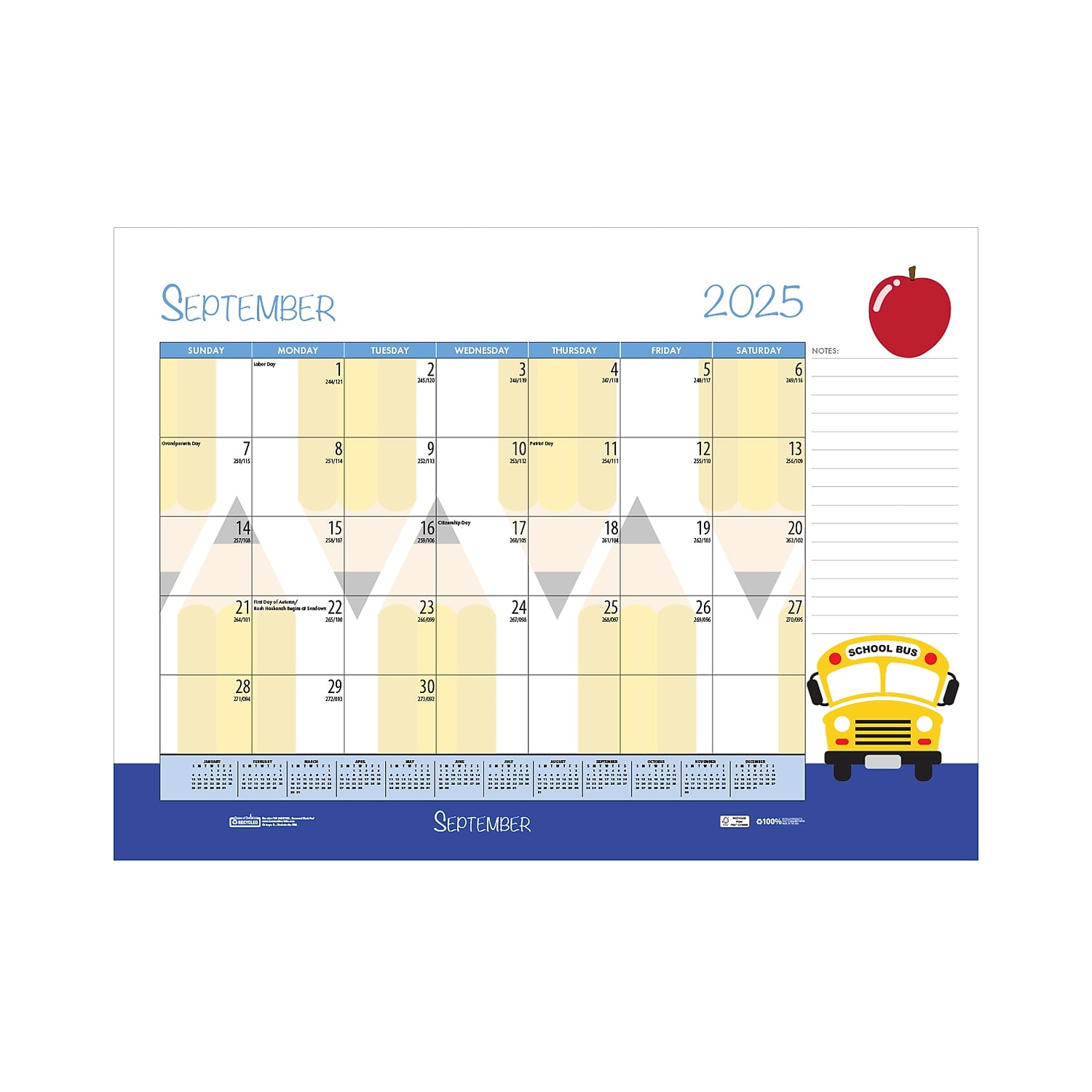 Academic Year Recycled Desk Pad Calendar, Illustrated Seasons Artwork, 22 x 17, Black Binding, 12-Month (July-June):2025-2026
