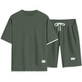 thumbnail image 3 of Domuza Men's Summer Outfits 2 Piece Casual Short Sleeve Crew-Neck Solid Tee Shirts and Athletic Jogging Shorts Set Lightweight Comfortable Beach Outfits Green 4XL, 3 of 4