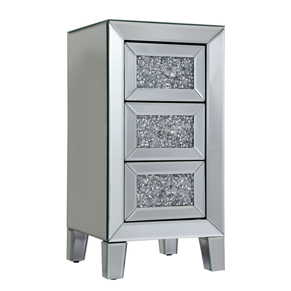 Kadyn Modern Mirrored Bedside Cupboard, Bedside Cabinets with 3 Crystal Diamond Drawers, Bedside Furniture for Bedroom Living Room