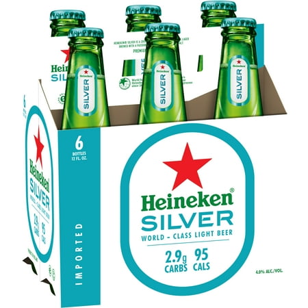 Heineken Silver Lager Beer, 6 pack, 12 fl oz Bottles