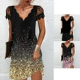 thumbnail image 3 of becaristey Robe Courte à Manches Courtes Imprimée Col en V pour Femmes Robe Décontractée Soirée École Fiançailles Été Mariage Anniversaire Vêtements Rose 4TG, 3 of 5