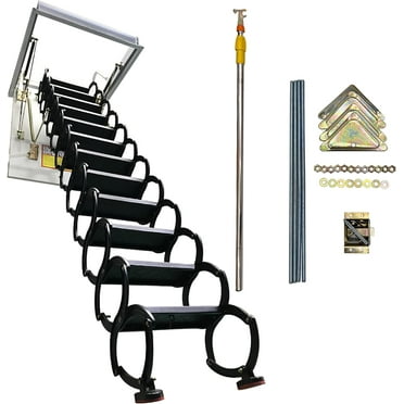Concealable Folding Loft Ladder Stairs Attic Ceiling Pull Down Staircase 12 Steps Black Steel