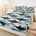 thumbnail image 4 of Feelyou Wave Ocean Fish Full Size Sheets for Boys Girls, Tropical Beach Underwater Bed Sheets, Navy Beige, 4 Pieces, 4 of 5