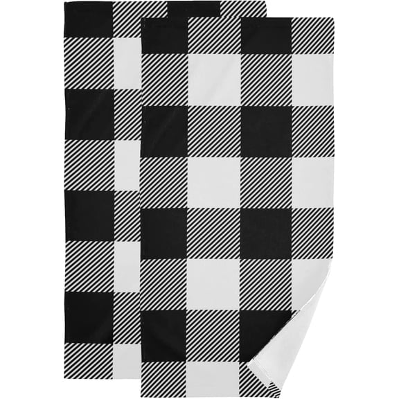 GZHJMY White Black Buffalo Plaid Hand Towels 2 Pack, Soft Absorbent Fingertip Towels Face Towels for Bathroom, Spa, Gym, Yoga, 28 x 14 Inch