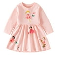 thumbnail image 4 of Cowsor Girls Cotton Long Sleeve Casual Cartoon Appliques Striped Jersey Dresses, 4 of 7