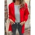 thumbnail image 4 of CORIRESHA Women's Solid Color Casual Woolen Lantern Sleeve Pocket Hooded Cardigan Coat, 4 of 4