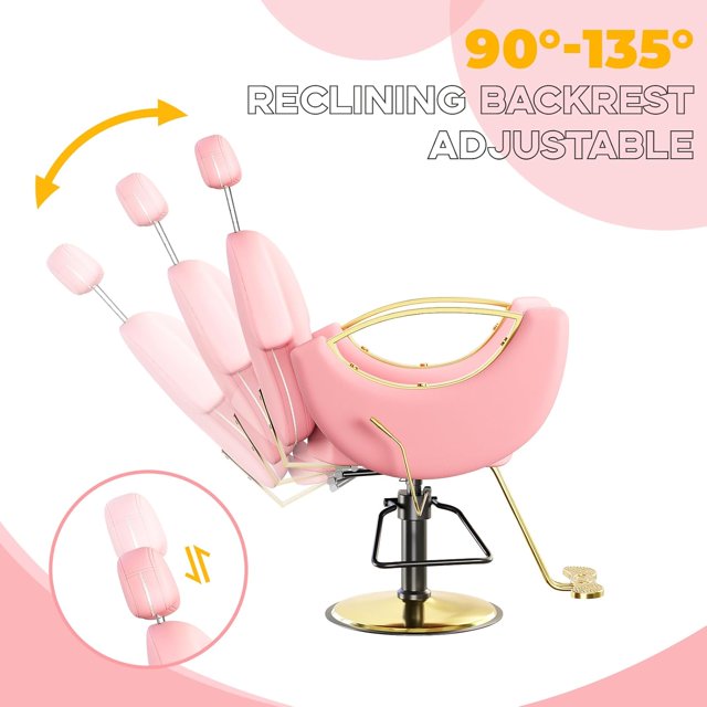 EastVita Chaise de Salon de Barbier à Rotation à 360 Degrés, Chaise de Salon Inclinable Hydraulique à Hauteur Réglable, Multifonction pour Barbier, Rose