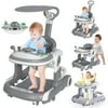 HENG Co. 5-in-1 Foldable Baby Walker with Foot Pads & Handles for Boys and Girls 6-24 Months, Gray