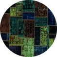 thumbnail image 1 of Ahgly Company Machine Washable Indoor Round Patchwork Turquoise Blue Transitional Area Rugs, 4' Round, 1 of 4