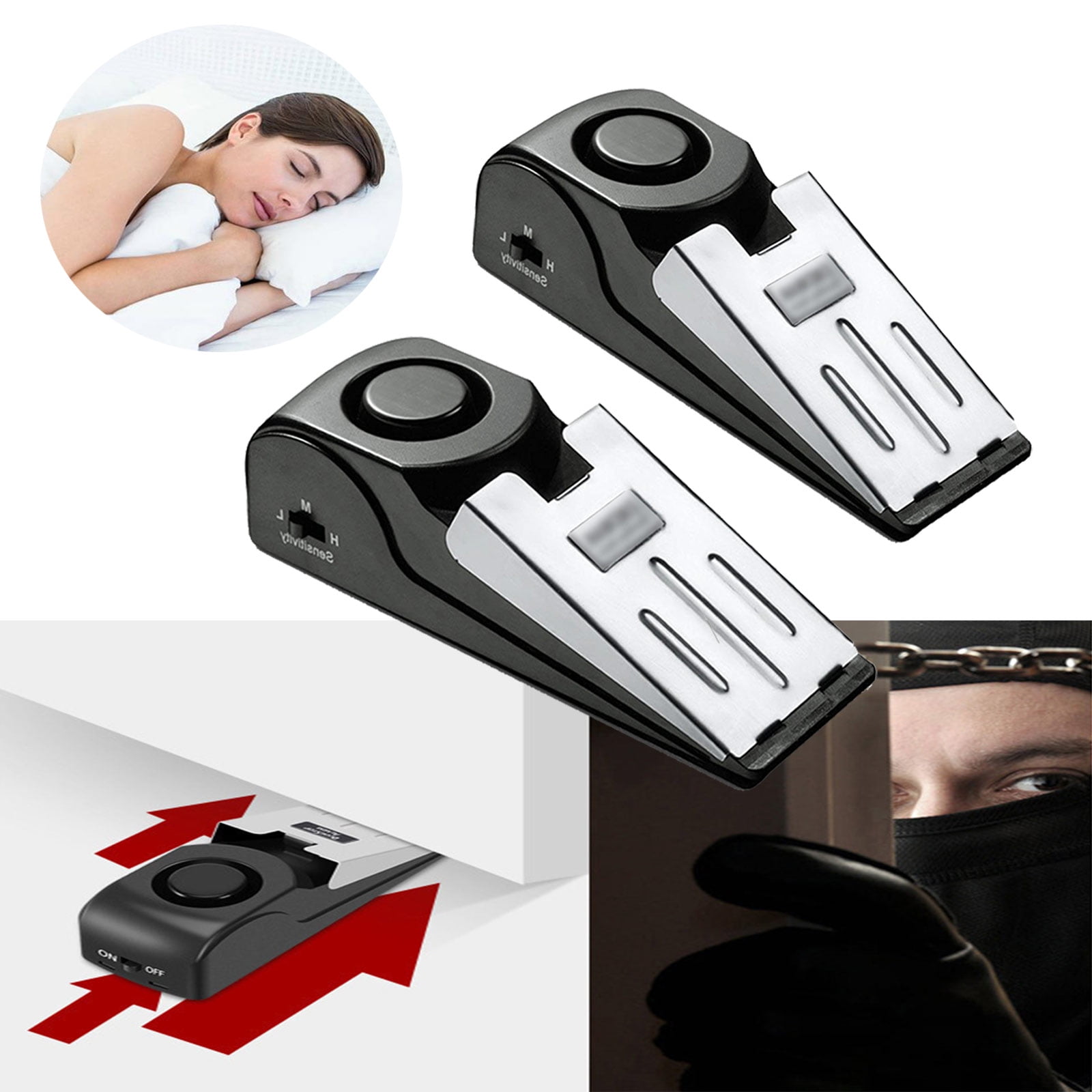 2 Pack Safety Wedge Door Stop Alarm Door Stopper Blocking Travel Home Security Alert 120db