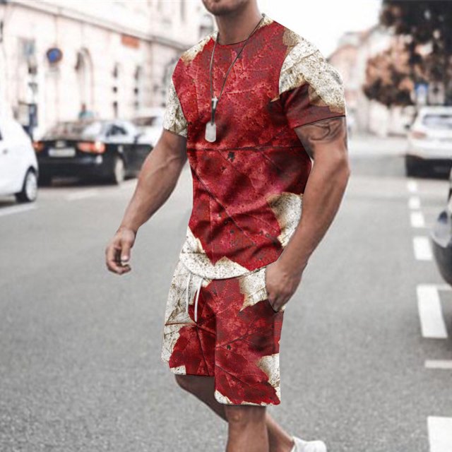 Mefallenssiah Hommes Chemises Dégagement Hommes Décontracté Col Rond Impression Blouse à Manches Courtes et Short Pantalon Costume
